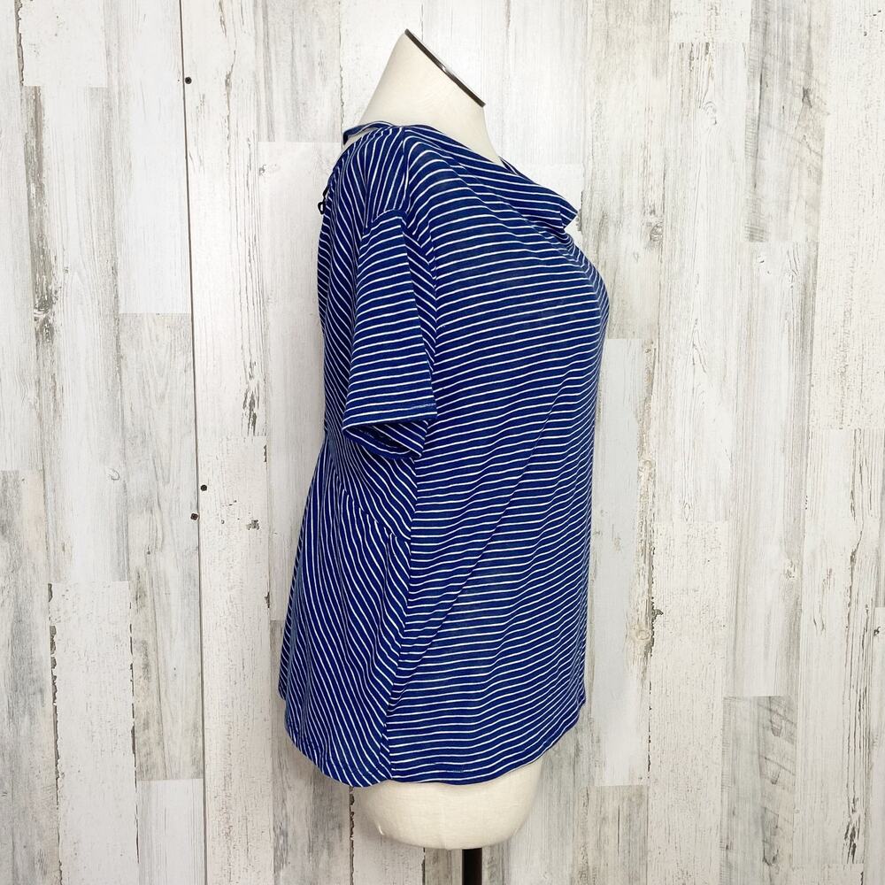 NWT Thyme + Honey Reversible Striped Top Blue White Tee Classic Preppy Size XL - Picture 3 of 12